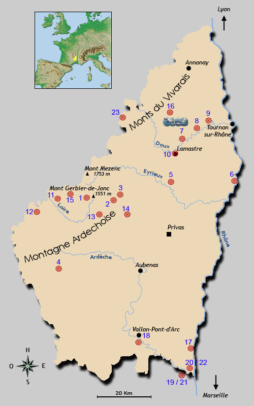 Carte  de l'Ard&egrave;che, France